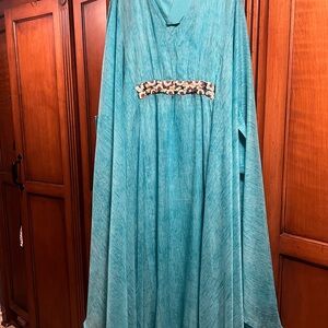 Blue Embellished Tiered Maxi Gown